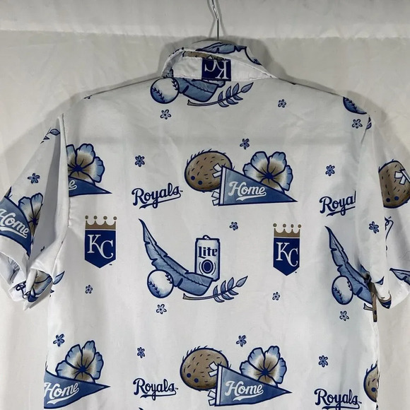Royals Baseball Polo Shirt Men's Medium White Miller Light Button up Hawaiian - Picture 7 of 8